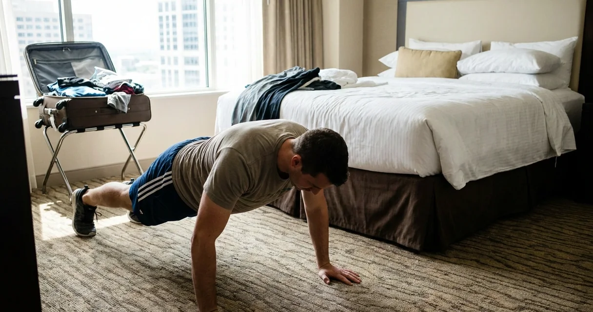 Treino de calistenia em viagem: quarto de hotel, mochila e 20 minutos