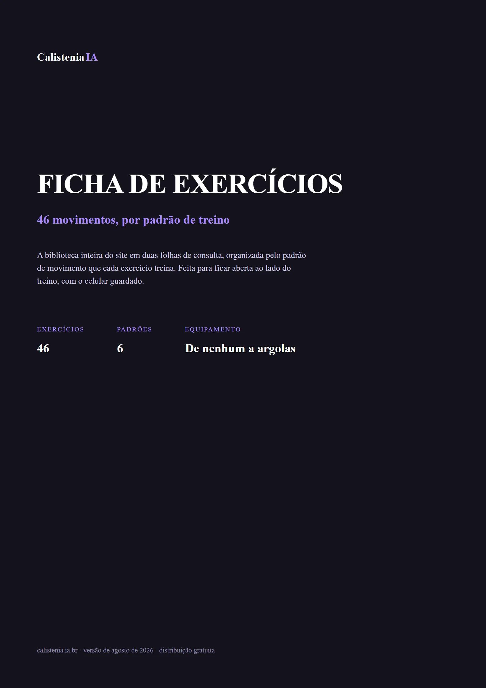Capa da ficha de exercícios de calistenia em PDF