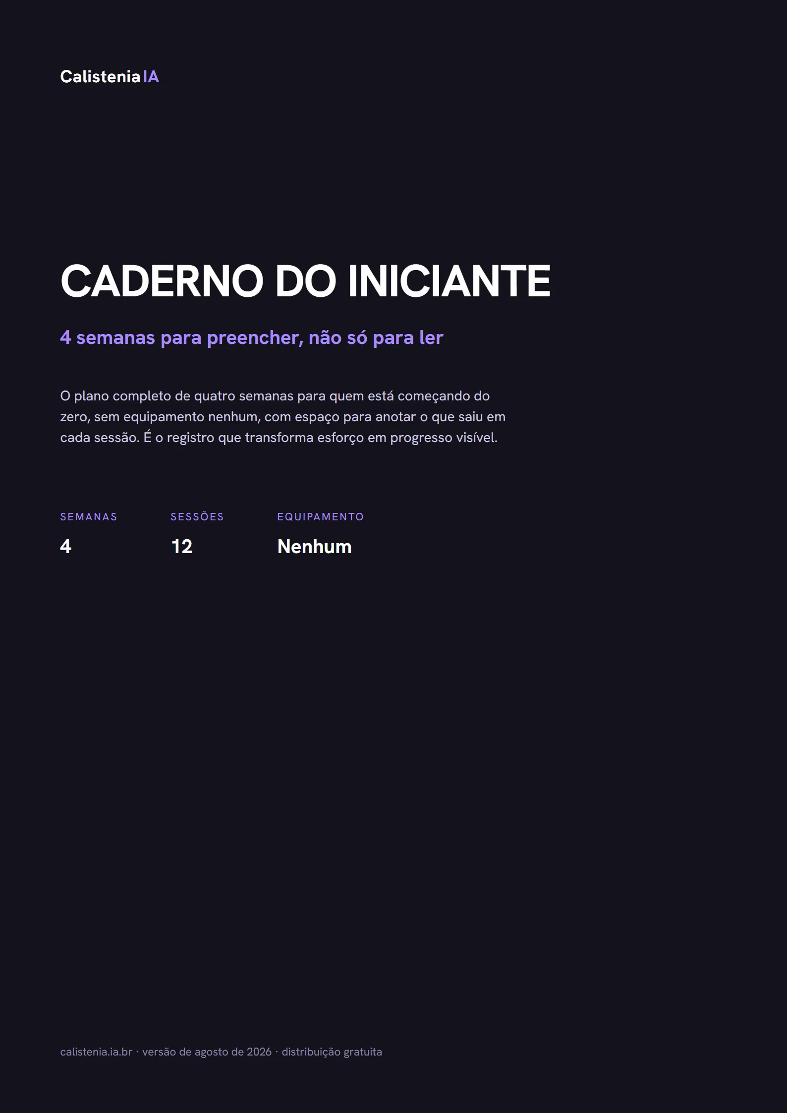 Capa do caderno de treino de calistenia para iniciante em PDF